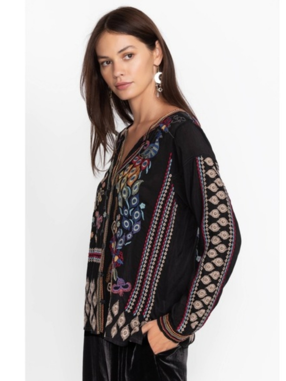 Johnny Was Zodea Blouse-Rio, Boho Pullover with Buttons - Picture 5 of 9